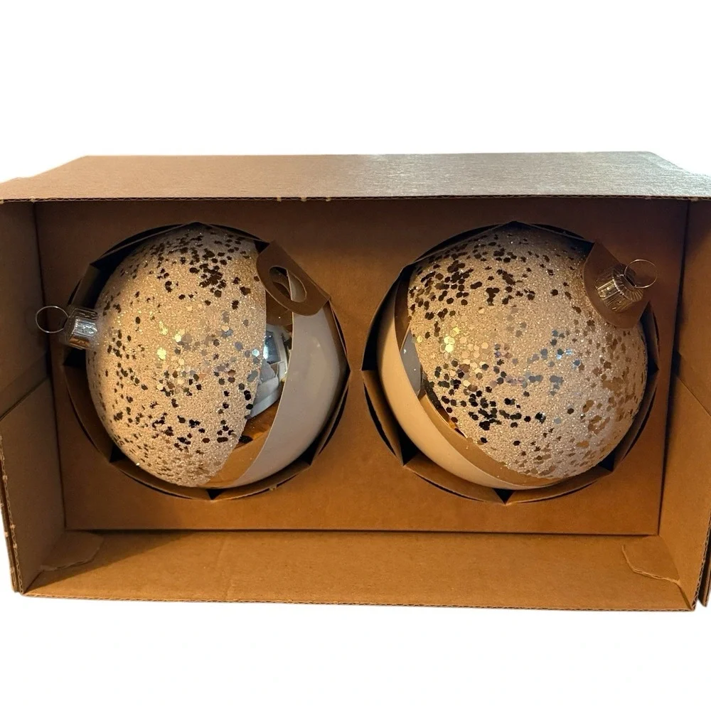 VITBIS Christmas Ornaments White & Silver Frosted‎ Glitter Handcrafted In Poland